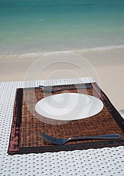 Table setting at the beach restaurant