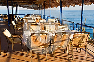 Table setting at beach restaurant