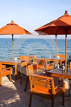 Table setting at beach restaurant