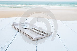 Table setting at beach restaurant