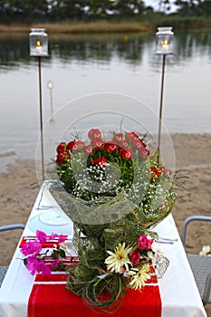 Table setting at beach restaurant