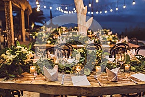 Table setting decoration at night wedding ceremony