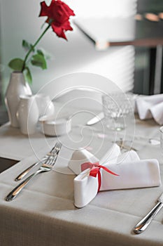 Table setting and decoration in restaurant for lunches, dinners and events