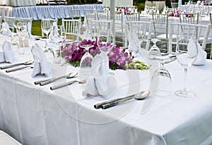 Table setting for an event party or wedding reception