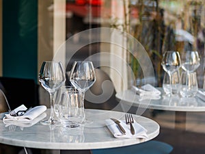 Table setting in a French restaurant for two