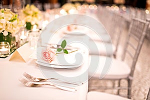 Table setting at a luxury wedding and Beautiful flowers.
