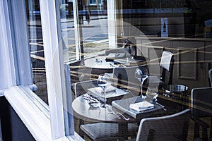 Table setting at modern restaurant, table set for meal,