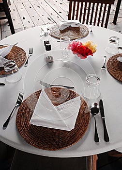 Table setting, outdoor dining patio area photo