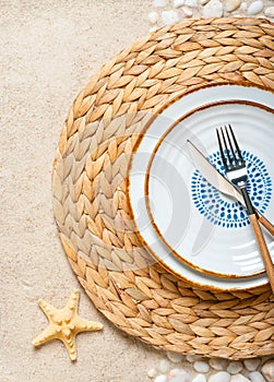 Table setting for a party on the beach