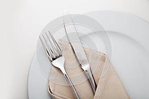 Table Setting with Plate, Fork, Knife and Napkin