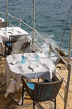 table setting at restaurant on beach