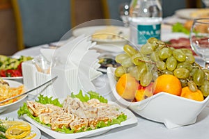 Table setting in the restaurant, dishes on the table