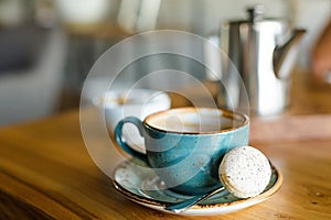 Restaurant, lunch time. Dinner table with plates and utensils.