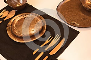 Table setting with set of ceramics kitchenware