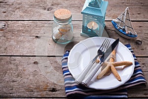 Table setting for summer, sea theme.
