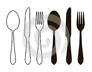Apparecchiare la tavola piatti. posate un impostato composto da forchetta cucchiaio un un coltello. vettore illustrazioni 