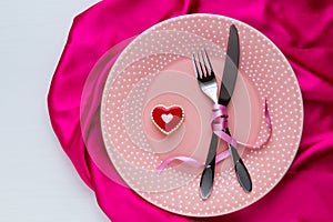 Table setting for Valentines Day.