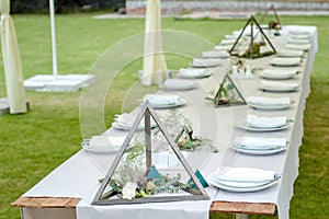 Table setting for a wedding banquet outdoor