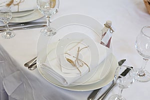 table setting white holiday decoration elegant restaurant