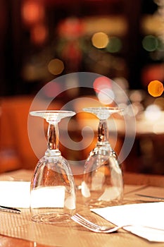 Table setting and Wine glasses in a Parisian bistro