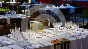 Table setup in outdoor cafe