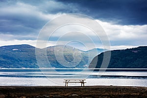 Table on the shore of the fjord