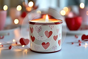 A heartadorned candle sits gracefully on a table photo