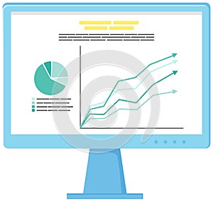 Table software computer screen with financial accounting data, database analytical business report