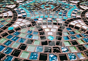 Table surface made of glass mosaic