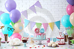 Table with sweets prepared for Birthday party