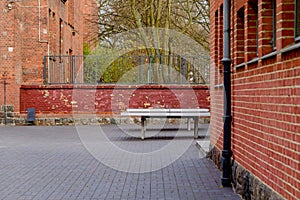 Table for table tennis in the courtyard of the school