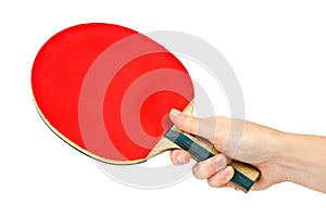 Table tennis racket on the hand