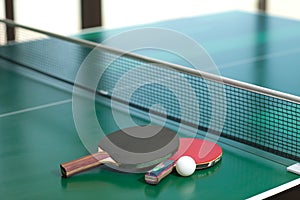 Table tennis rackets and ball photo