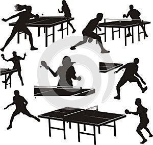 Table tennis silhouettes - players in action