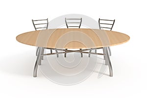 Table and three chairs, isolated on white