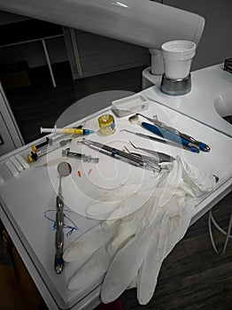 Table with tools for dentist