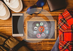 Table top with a blackboard with web graphics