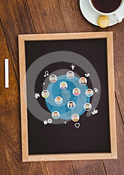 Table top with a blackboard with web graphics