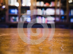 Table top Blur Book shelf in Library study room Education background