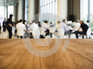 Table top with blur people Business meeting seminar