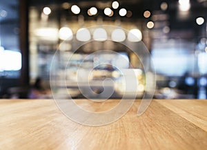 Table top with Blurred Bar restaurant cafe interior background