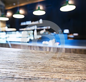 Table top with Blurred Cafe Kitchen interior background