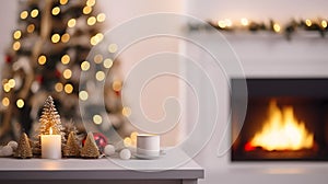 Table Top with Blurred Cosy Christmas Home Interior Background