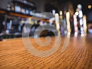 Table top counter Bar Beer tap Blur shelf on background