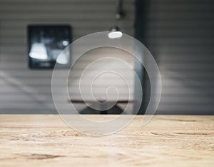 Table top counter Bar with Blurred cafe Background