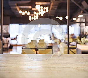 Table top counter Bar with Blurred Cafe Restaurant background