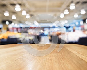 Table top counter Bar with Blurred Supermarket photo