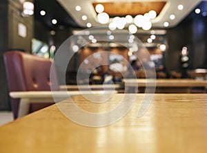 Table top counter with Blurred Bar Restaurant cafe background