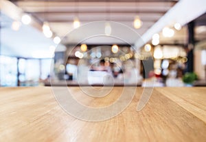 Table top Counter with Blurred Restaurant Shop interior background