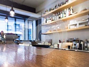 Table top counter with Kitchen shelf Cafe Bar background